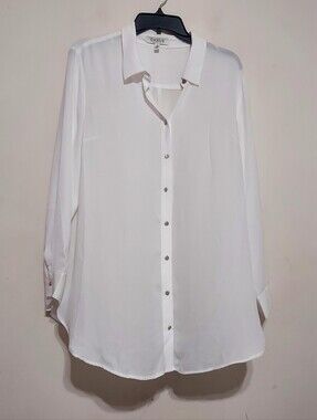 Chaus White Button-Down Long Sleeve Flowy Coastal Shirt Sz-XL